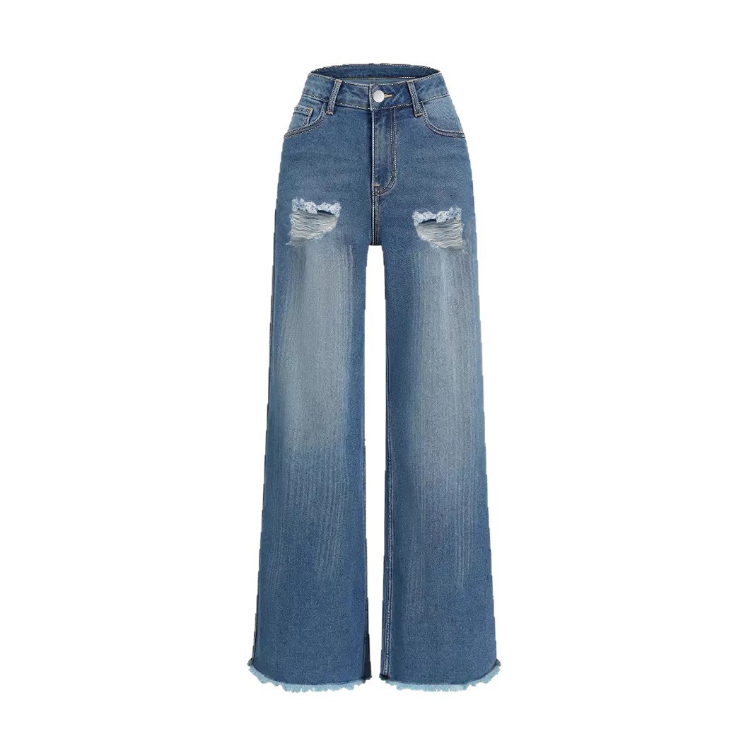 Raw Hem Ripped Loose Wide-leg Flared Jeans - Image 4