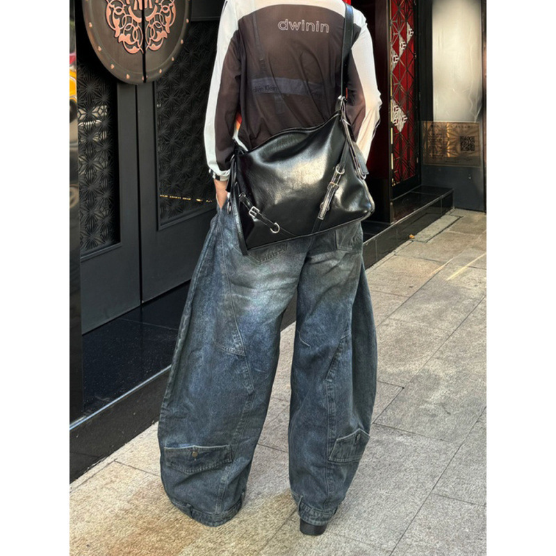 Retro Distressed Washed Reverse Waist Jeans - Image 6