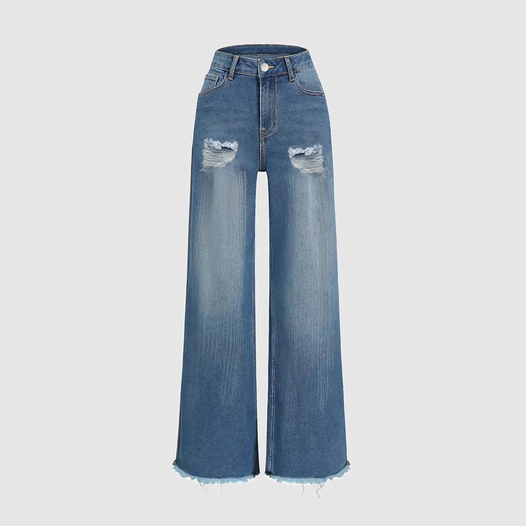 Raw Hem Ripped Loose Wide-leg Flared Jeans - Image 5