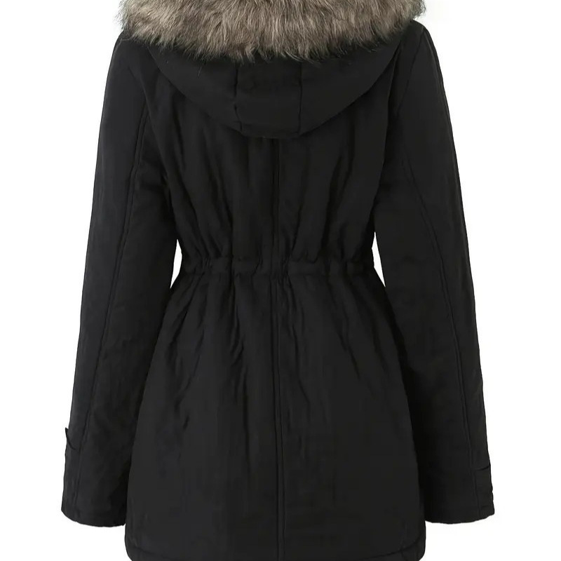 European And American Hooded Drawstring Slim Casual Jacket Coat For Women Mid-length - Image 2