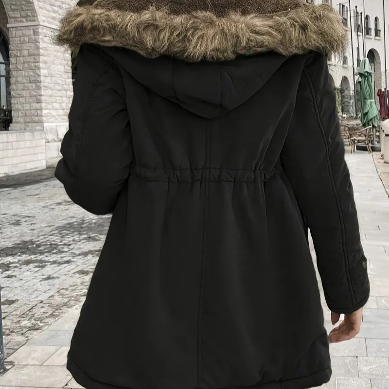 European And American Hooded Drawstring Slim Casual Jacket Coat For Women Mid-length - Image 3