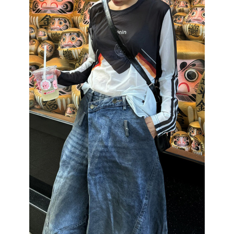 Retro Distressed Washed Reverse Waist Jeans - Image 5