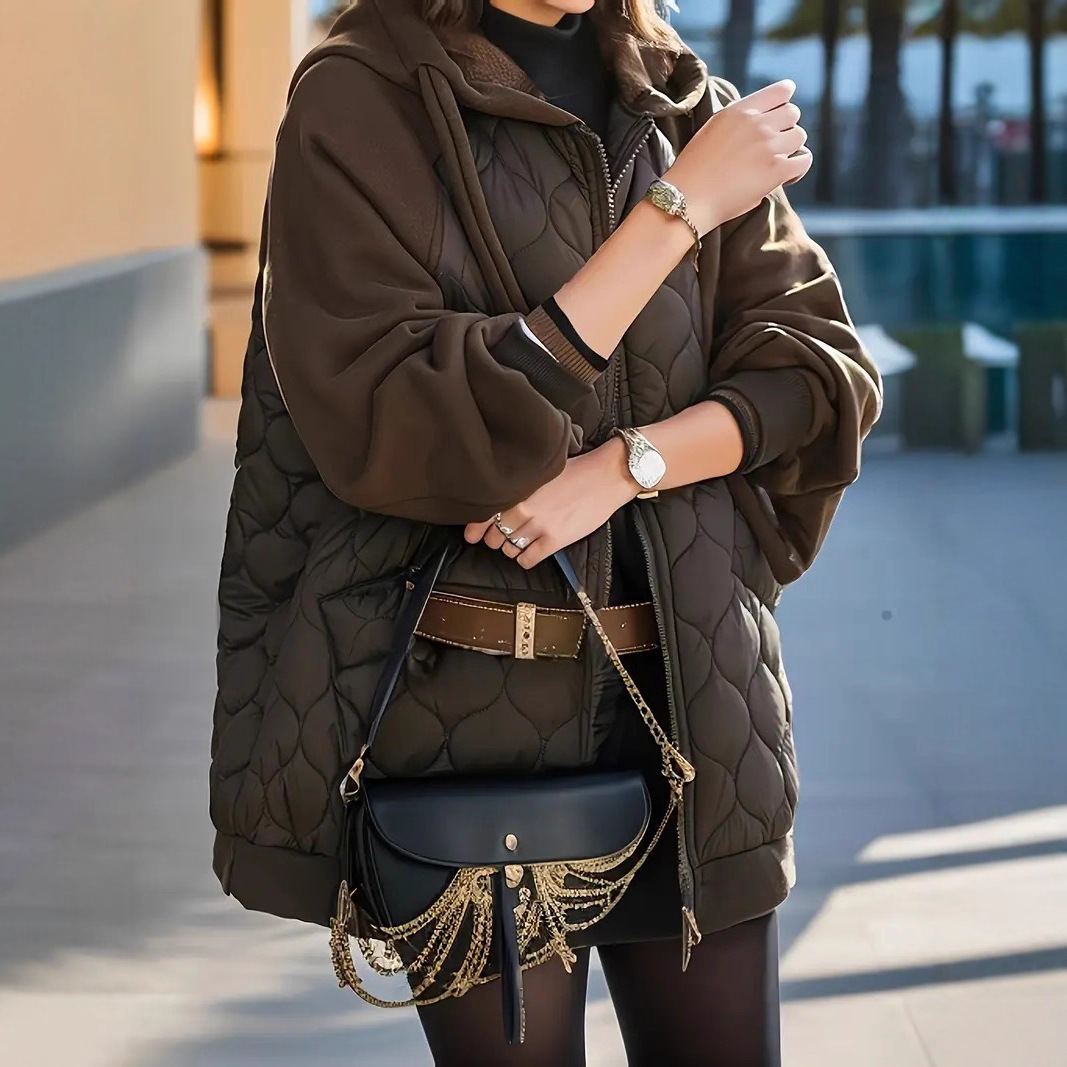 Plus Size Hooded Stitching Down Cotton-padded Jacket Thick Coat - Image 2