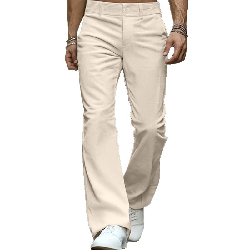 Men's Formal Corduroy Diagonal Pocket Solid Color Slim Fit Bell-bottom Pants - Image 7