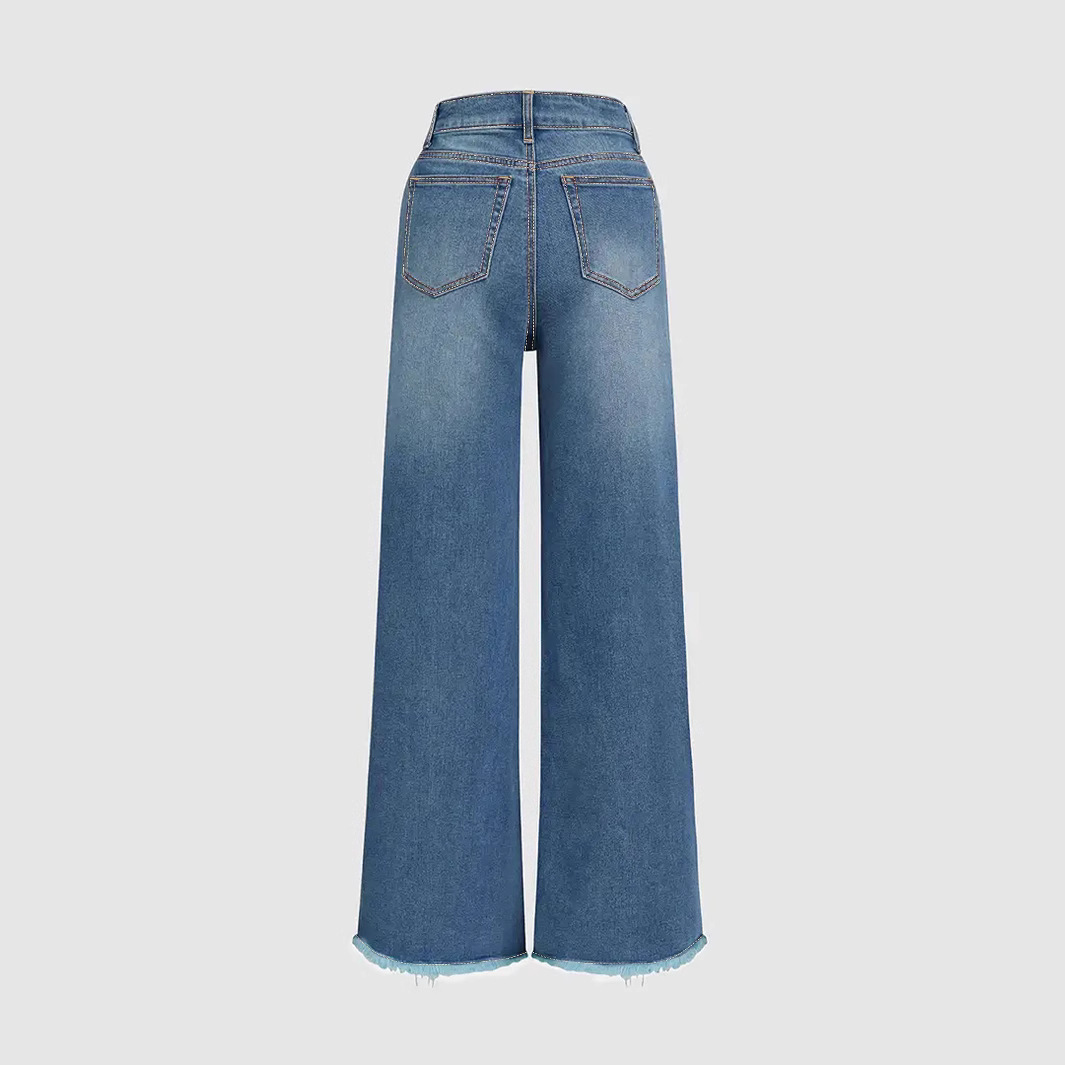 Raw Hem Ripped Loose Wide-leg Flared Jeans - Image 2