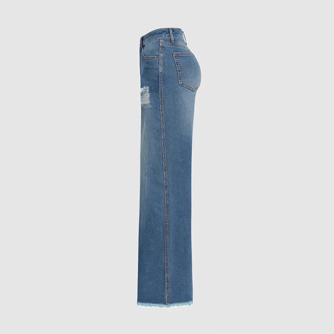Raw Hem Ripped Loose Wide-leg Flared Jeans - Image 3
