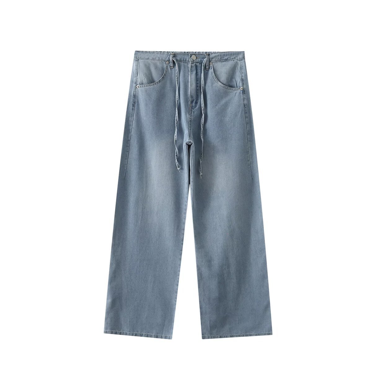 Summer Women's All-match Leisure Washed-out Lace-up Draping Mid-waist Straight Jeans - Image 5