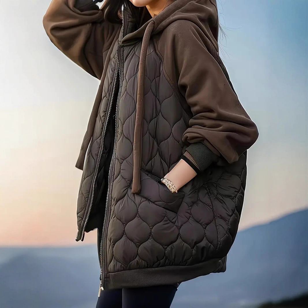 Plus Size Hooded Stitching Down Cotton-padded Jacket Thick Coat - Image 5