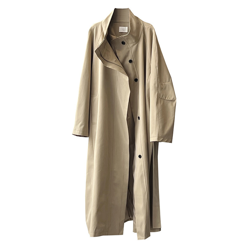 Long Section With A Stand Collar Trench Coat Women's Single-breasted Baggy Coat - Image 4