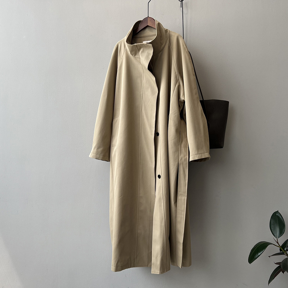 Long Section With A Stand Collar Trench Coat Women's Single-breasted Baggy Coat - Image 7