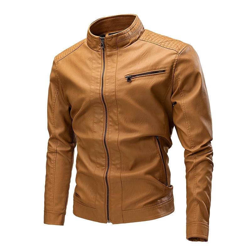 Spring And Autumn Cross-border Casual Men's Leather Clothing Stitching Motorcycle Retro Fashion Leather Jacket Coat - Image 4