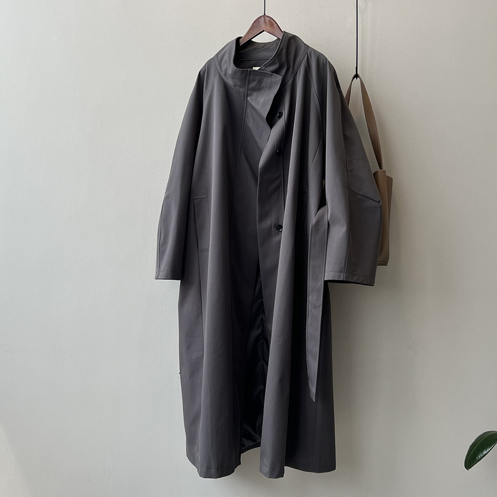 Long Section With A Stand Collar Trench Coat Women's Single-breasted Baggy Coat - Image 5