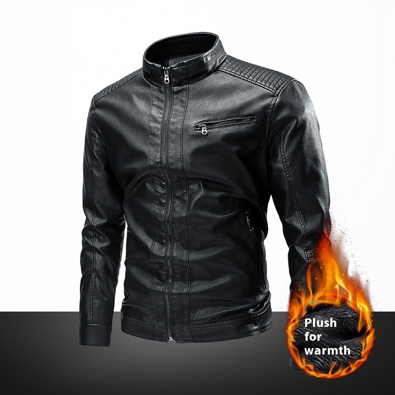 Spring And Autumn Cross-border Casual Men's Leather Clothing Stitching Motorcycle Retro Fashion Leather Jacket Coat - Image 9