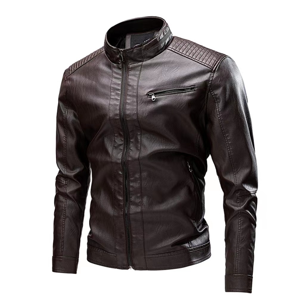 Spring And Autumn Cross-border Casual Men's Leather Clothing Stitching Motorcycle Retro Fashion Leather Jacket Coat - Image 8