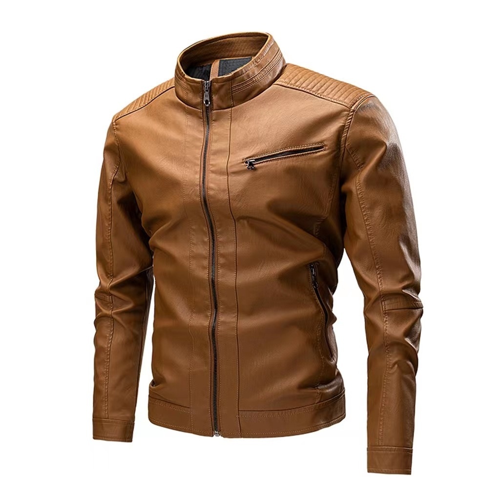 Spring And Autumn Cross-border Casual Men's Leather Clothing Stitching Motorcycle Retro Fashion Leather Jacket Coat - Image 6