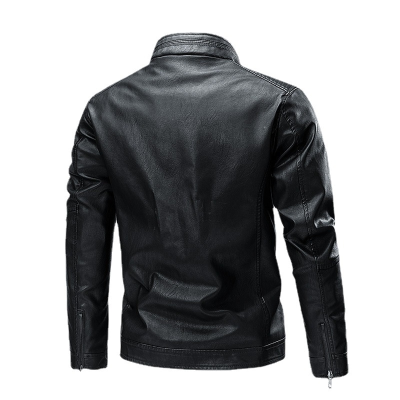 Spring And Autumn Cross-border Casual Men's Leather Clothing Stitching Motorcycle Retro Fashion Leather Jacket Coat - Image 5