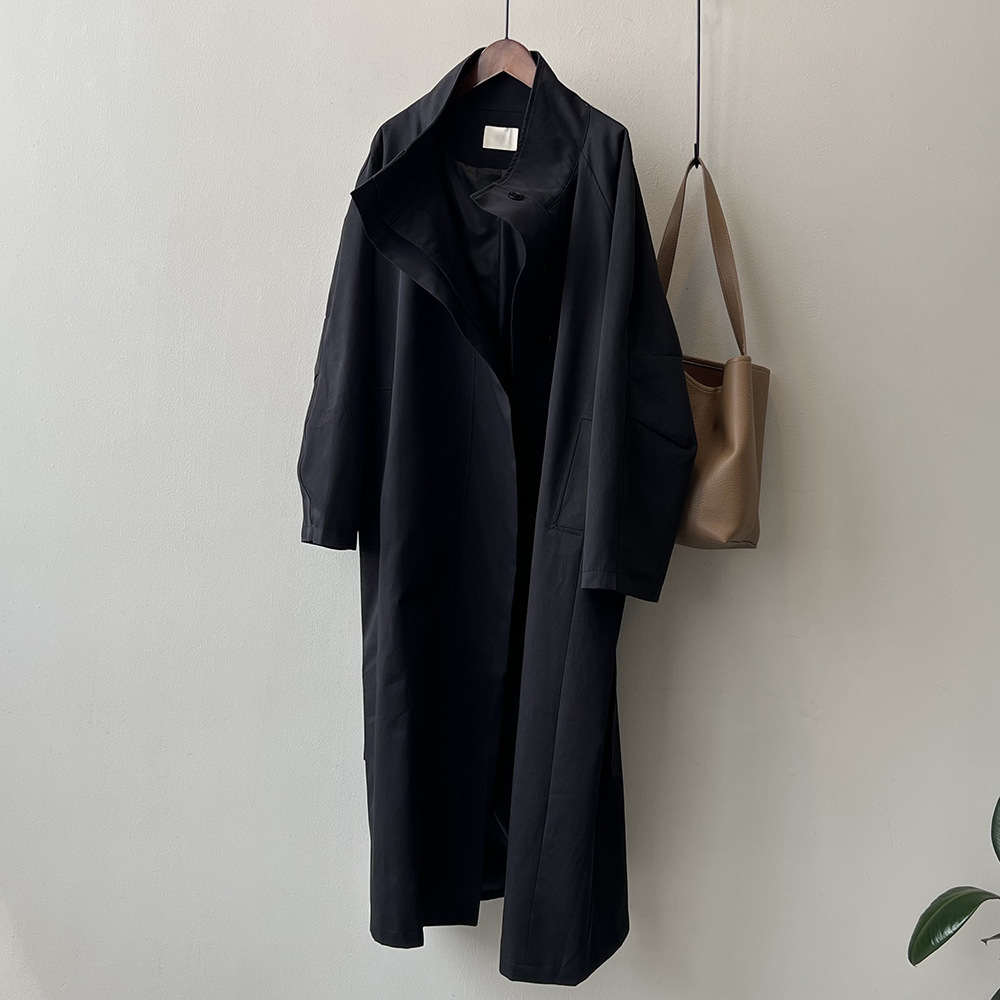 Long Section With A Stand Collar Trench Coat Women's Single-breasted Baggy Coat - Image 2