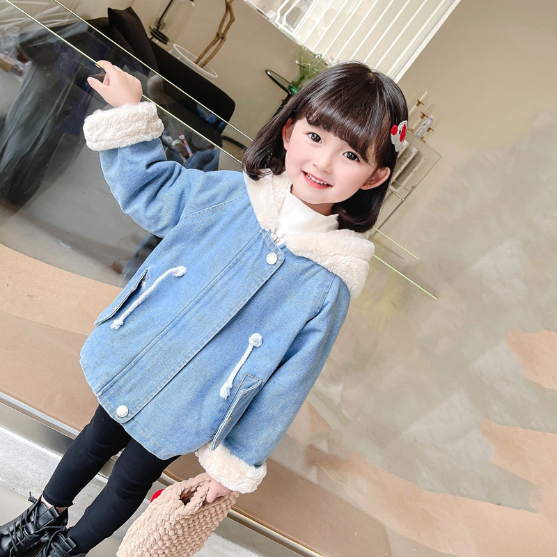Girls' Denim Jacket Girls' Baby Plus Velvet Thickening - Image 5