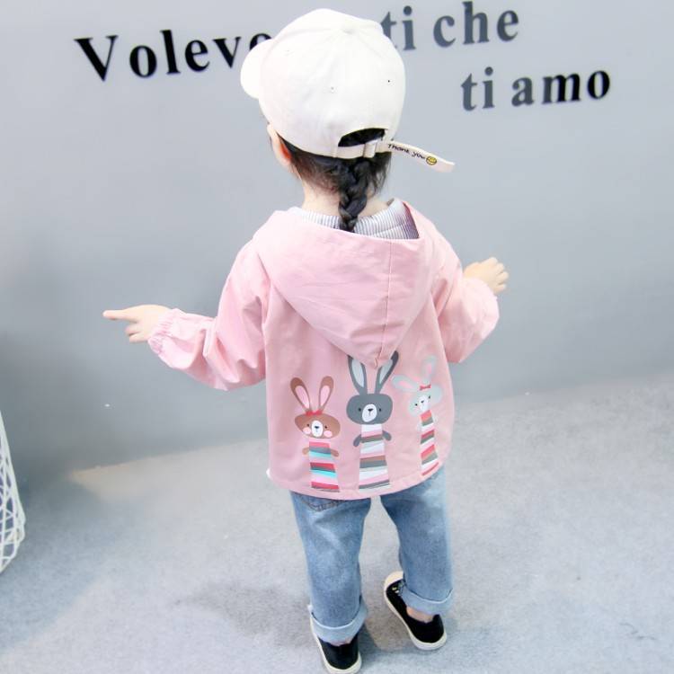 Children's clothing 3-9 years old girls jacket children spring and autumn cute baby jacket Cartoon printed rabbit windbreaker - Image 2