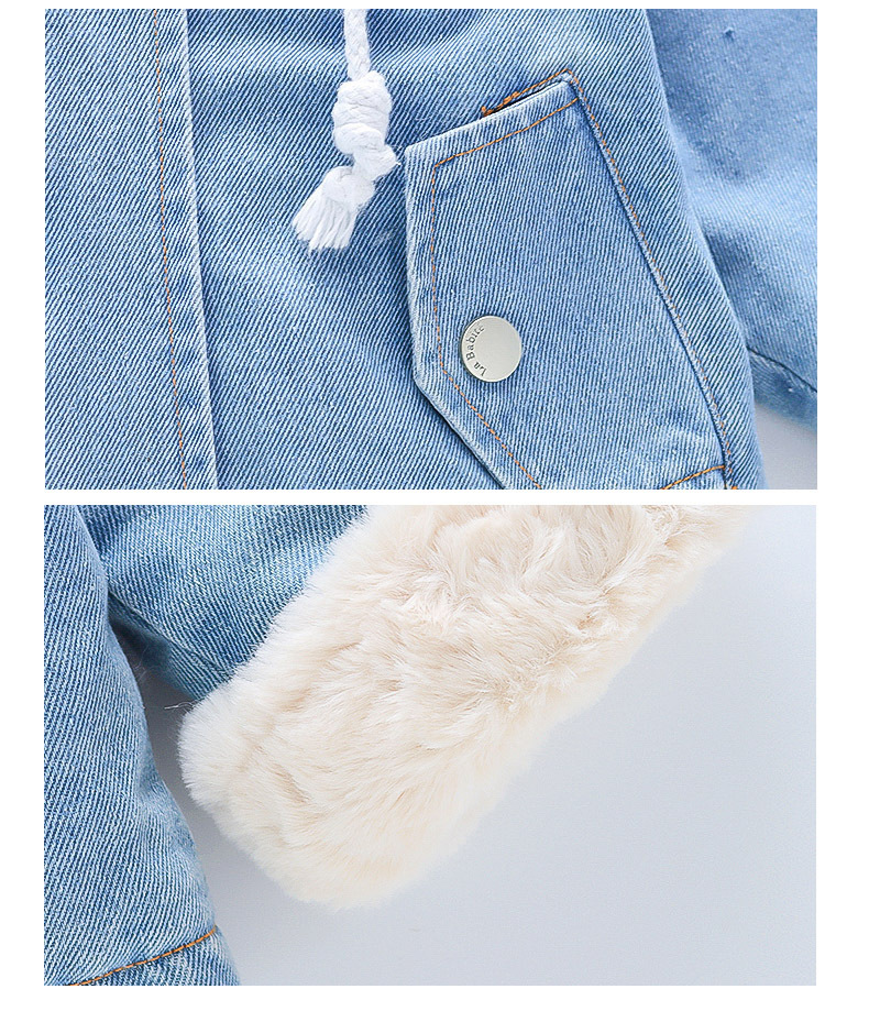 Girls' Denim Jacket Girls' Baby Plus Velvet Thickening - Image 2