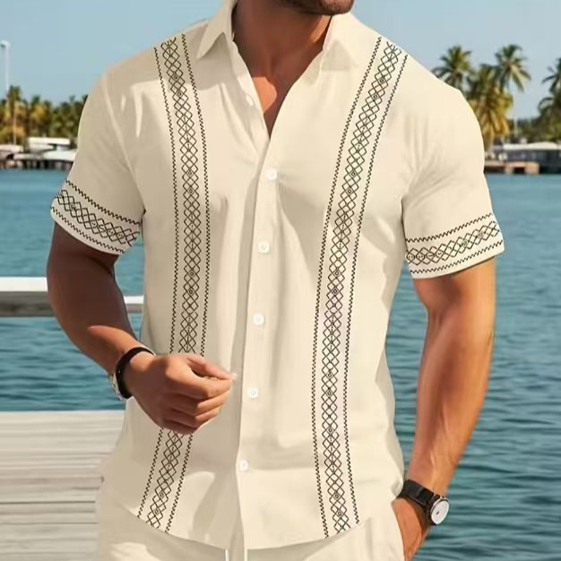 Hawaii New Style Lapel Striped Short-Sleeve Shirt For Men - Image 5