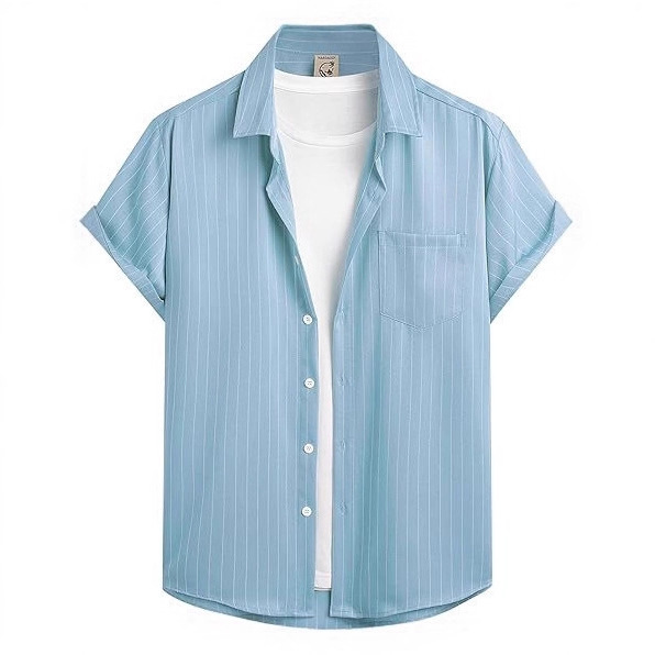 Striped And Solid-color Short-sleeve Shirt-cardigan - Image 5