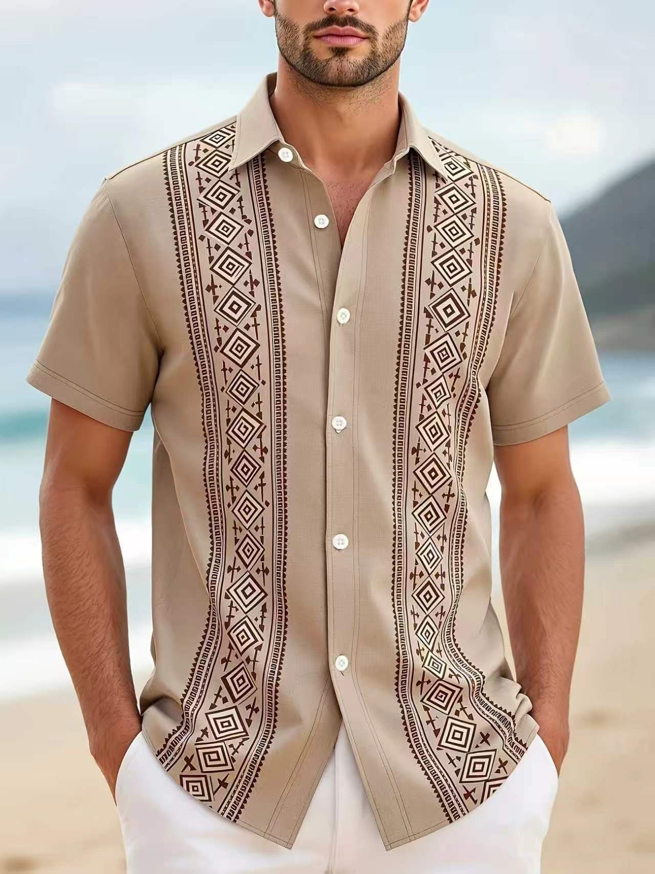Hawaii New Style Lapel Striped Short-Sleeve Shirt For Men - Image 2
