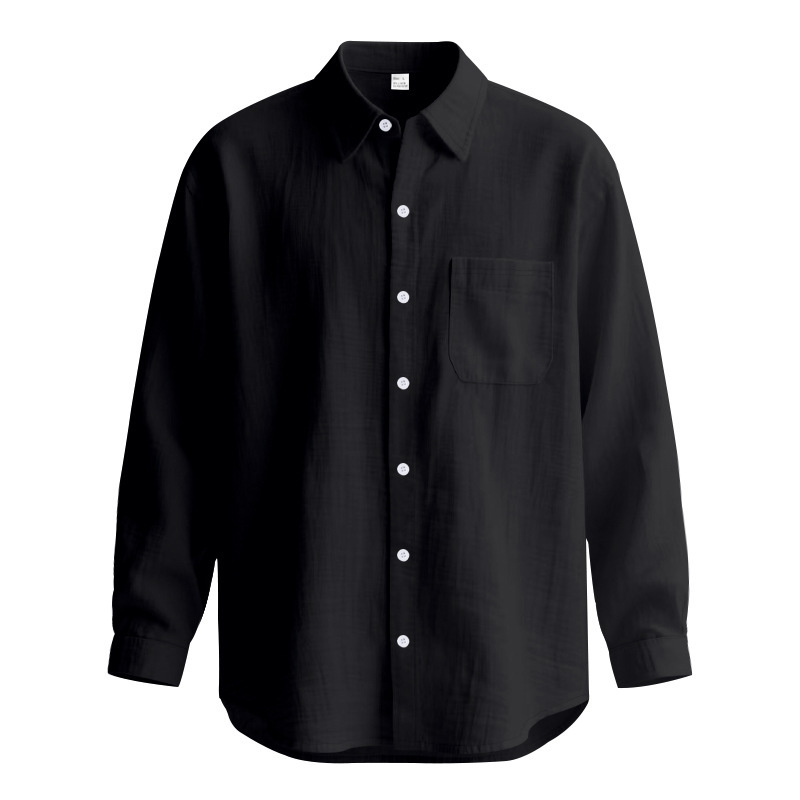 Springautumn Solid Color Cotton Linen Lapel Long Sleeve Shirt - Image 4