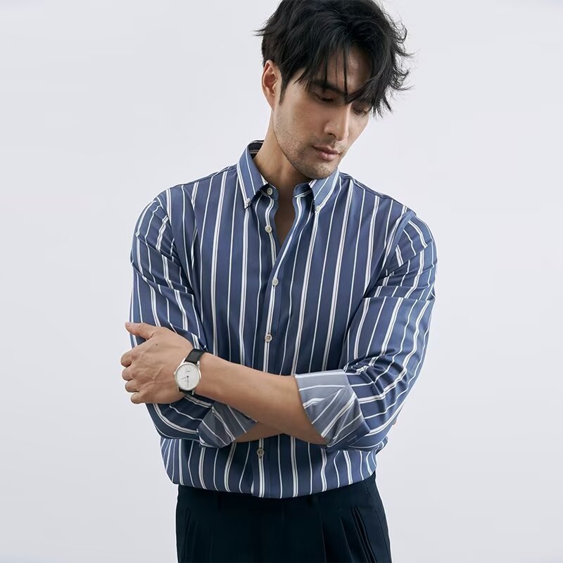 Men's Loose-Fit Casual Striped Long-Sleeve Shirt - Image 2