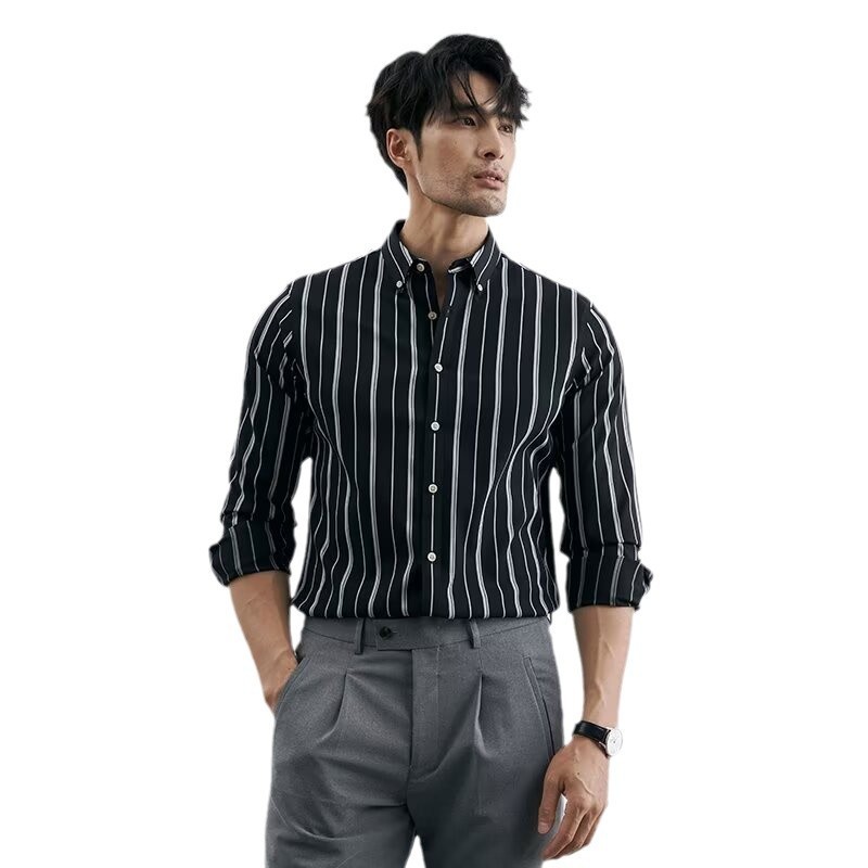 Men's Loose-Fit Casual Striped Long-Sleeve Shirt - Image 6