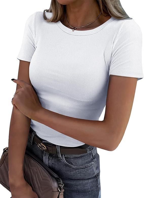 New Womens Long-Sleeve Stretch Crewneck Ribbed T-Srhit