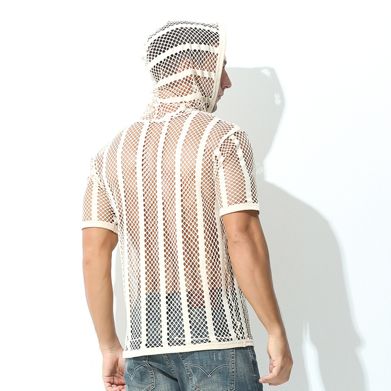 Men's Mesh-Patterned Sports T-Shirt Hoodie - Image 2