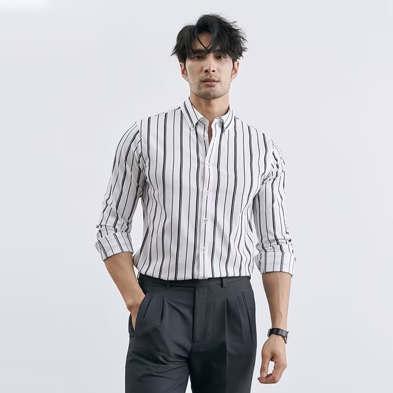 Men's Loose-Fit Casual Striped Long-Sleeve Shirt - Image 5