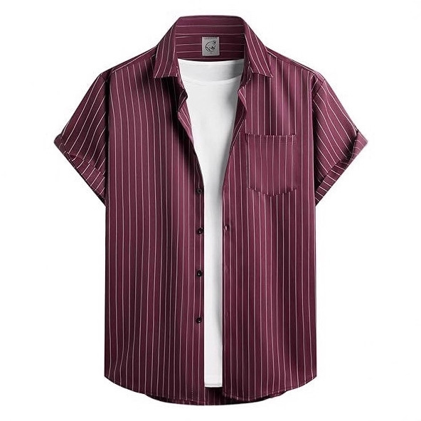Striped And Solid-color Short-sleeve Shirt-cardigan - Image 2