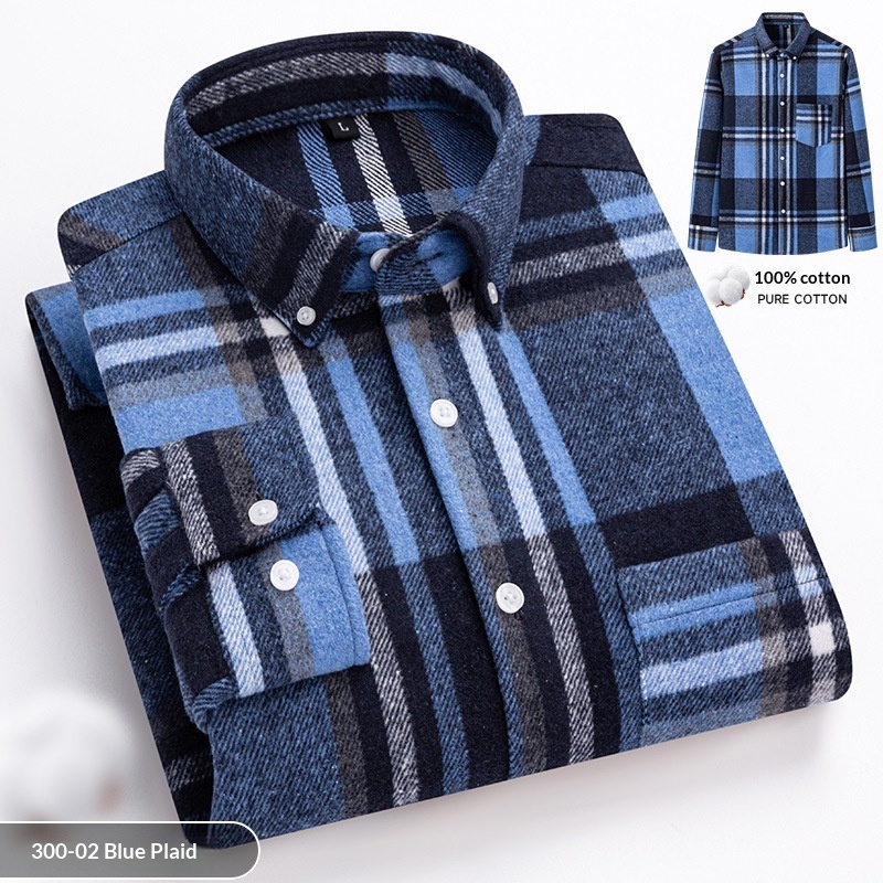 New Fuzzy-Brushed Plaid Mens Shirt Thickened Long-Sleeve Top - Image 9