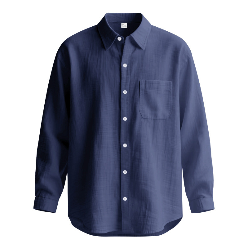 Springautumn Solid Color Cotton Linen Lapel Long Sleeve Shirt - Image 5