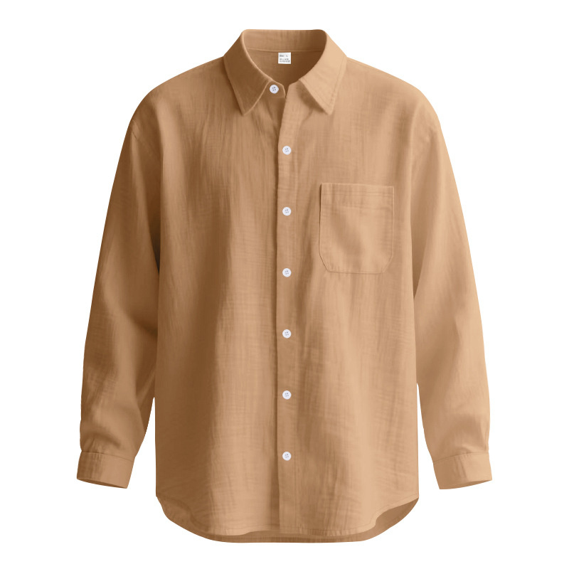 Springautumn Solid Color Cotton Linen Lapel Long Sleeve Shirt - Image 6