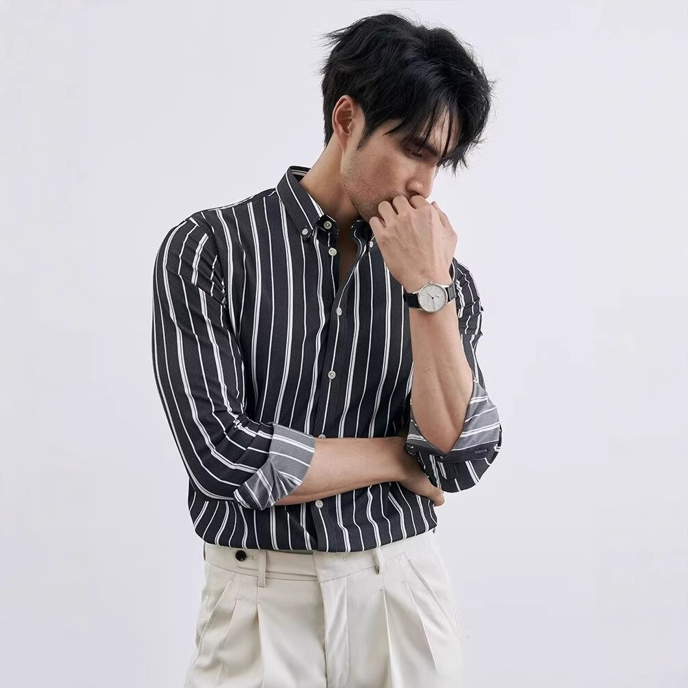 Men's Loose-Fit Casual Striped Long-Sleeve Shirt - Image 4