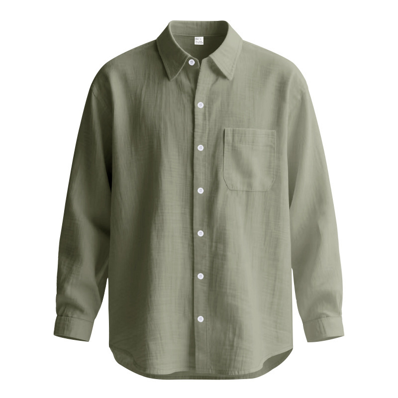 Springautumn Solid Color Cotton Linen Lapel Long Sleeve Shirt - Image 2