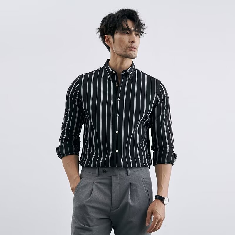 Men's Loose-Fit Casual Striped Long-Sleeve Shirt - Image 3