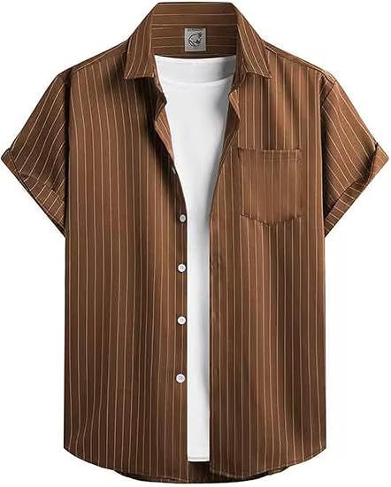 Striped And Solid-color Short-sleeve Shirt-cardigan - Image 4