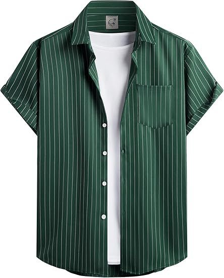Striped And Solid-color Short-sleeve Shirt-cardigan - Image 9