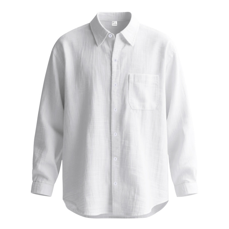 Springautumn Solid Color Cotton Linen Lapel Long Sleeve Shirt - Image 8