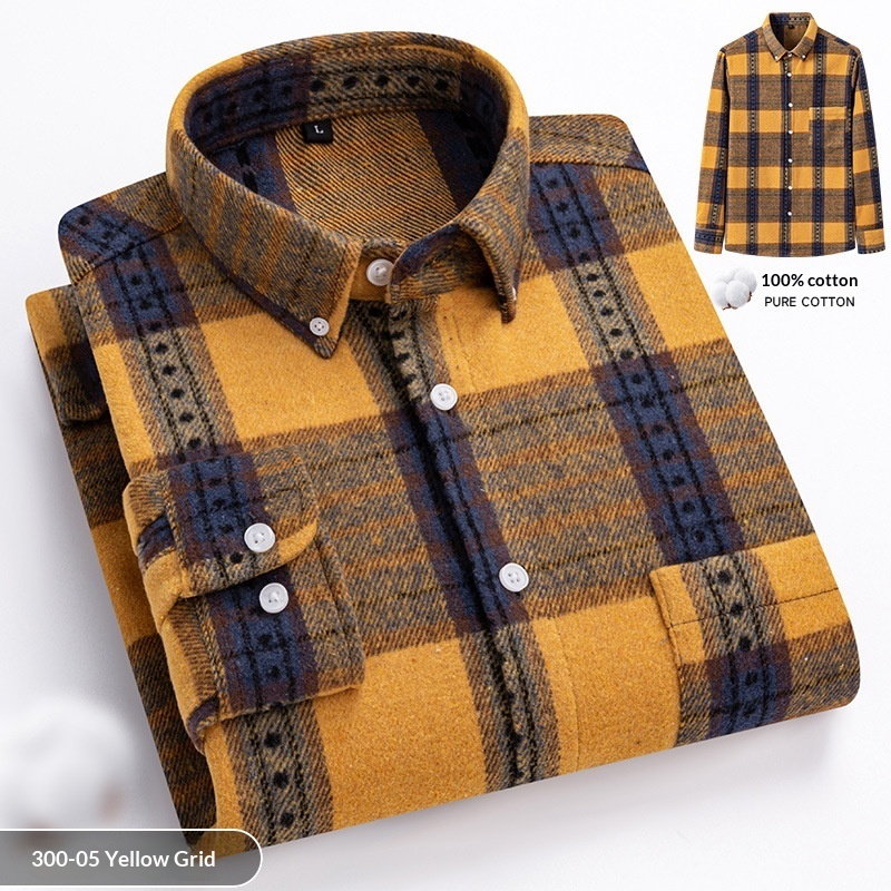 New Fuzzy-Brushed Plaid Mens Shirt Thickened Long-Sleeve Top - Image 6