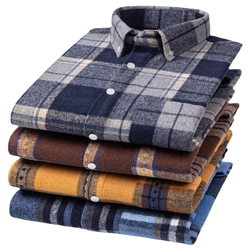 New Fuzzy-Brushed Plaid Mens Shirt Thickened Long-Sleeve Top - Image 8