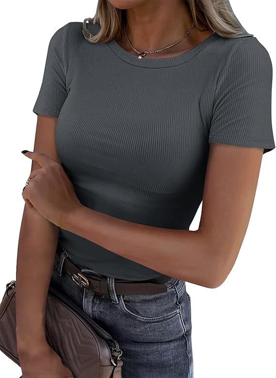 New Womens Long-Sleeve Stretch Crewneck Ribbed T-Srhit - Image 8