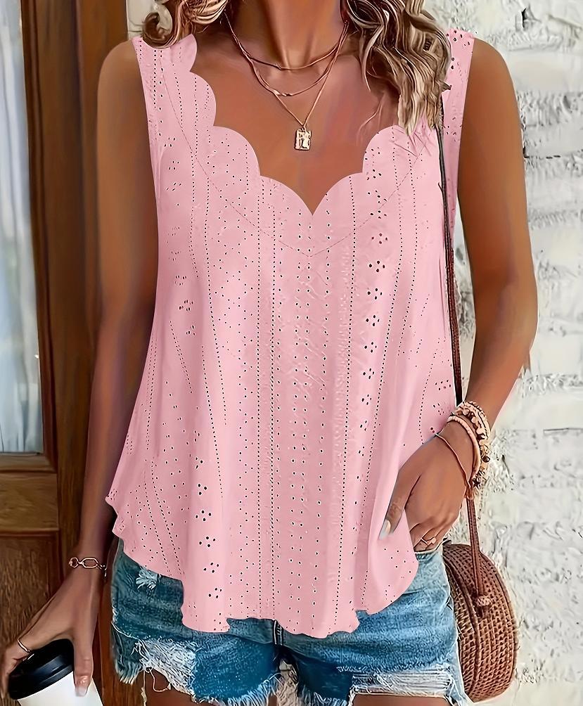 2026 Cross-border Spring And Summer New Style Independent Station Amazon Fashion Summer Plus Size Leisure Solid Color Scallop Edge V-Neck - Image 6