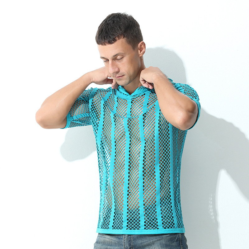 Men's Mesh-Patterned Sports T-Shirt Hoodie