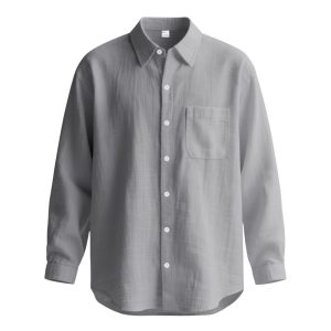 Springautumn Solid Color Cotton Linen Lapel Long Sleeve Shirt