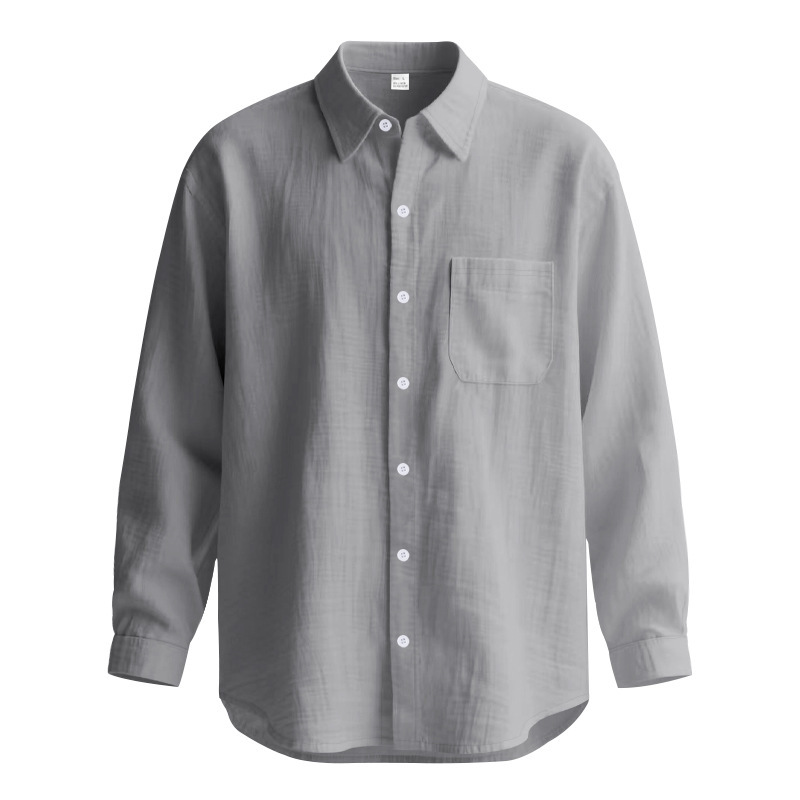 Springautumn Solid Color Cotton Linen Lapel Long Sleeve Shirt